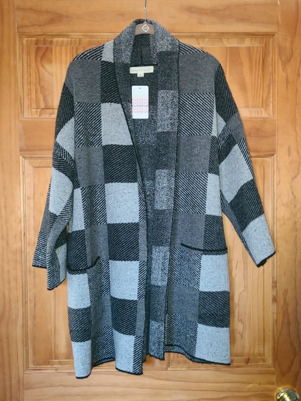 Love Stitch Light Gray/Gray Mallory Plaid Cardigan